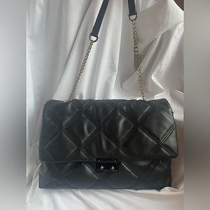 Betsey Johnson XO PHOEBE- Plush Quilted Black Canvas Shoulder Bag NWT